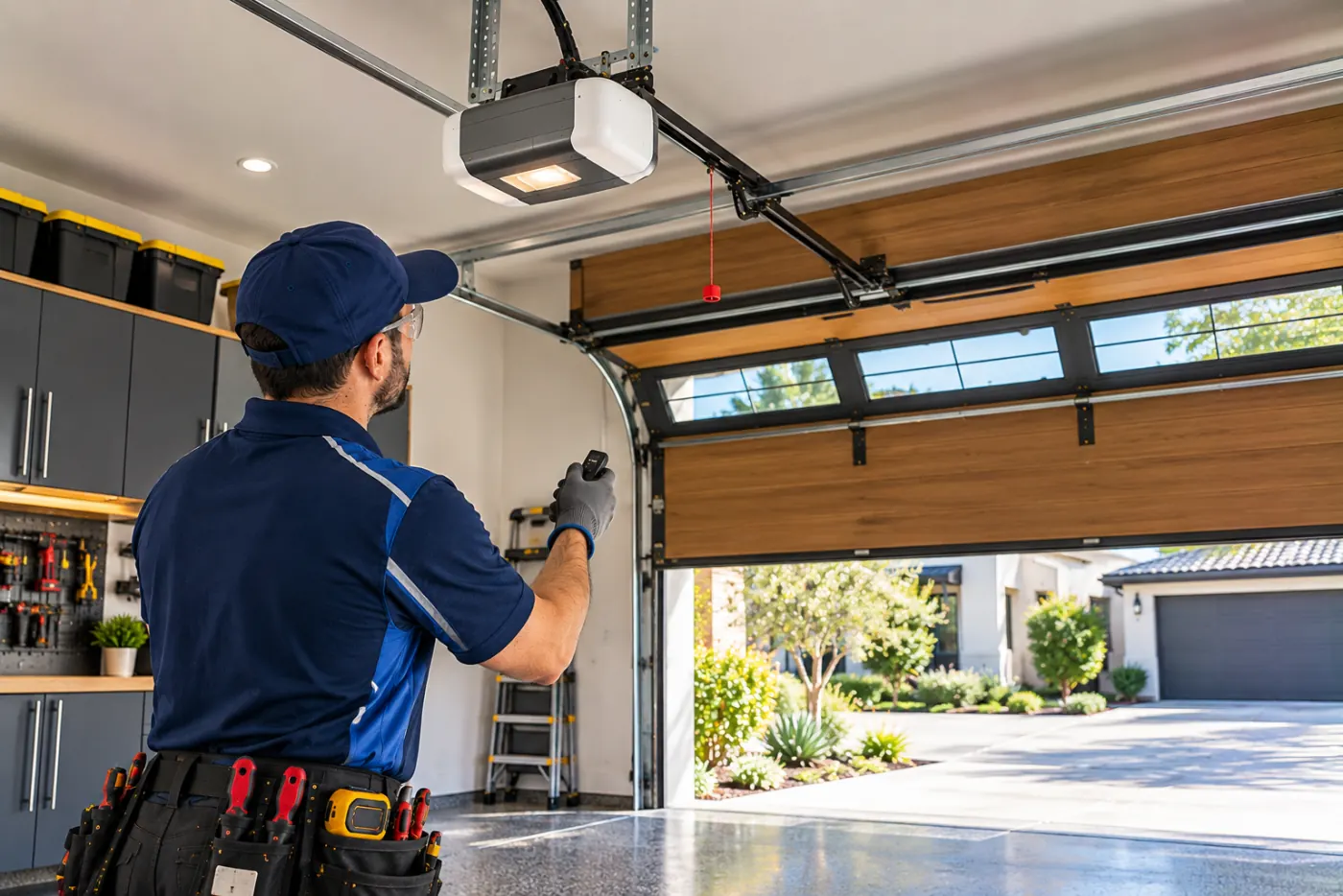 Automatic garage door tested after motor installation