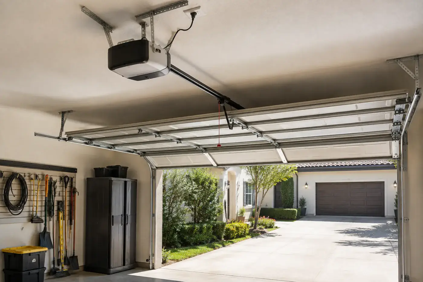 Residential garage door opener system installed in an Orange County home